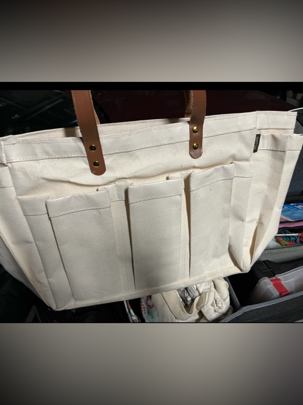 Ballard Designs Canvas Tote Organizer with Leather Handles - Natural